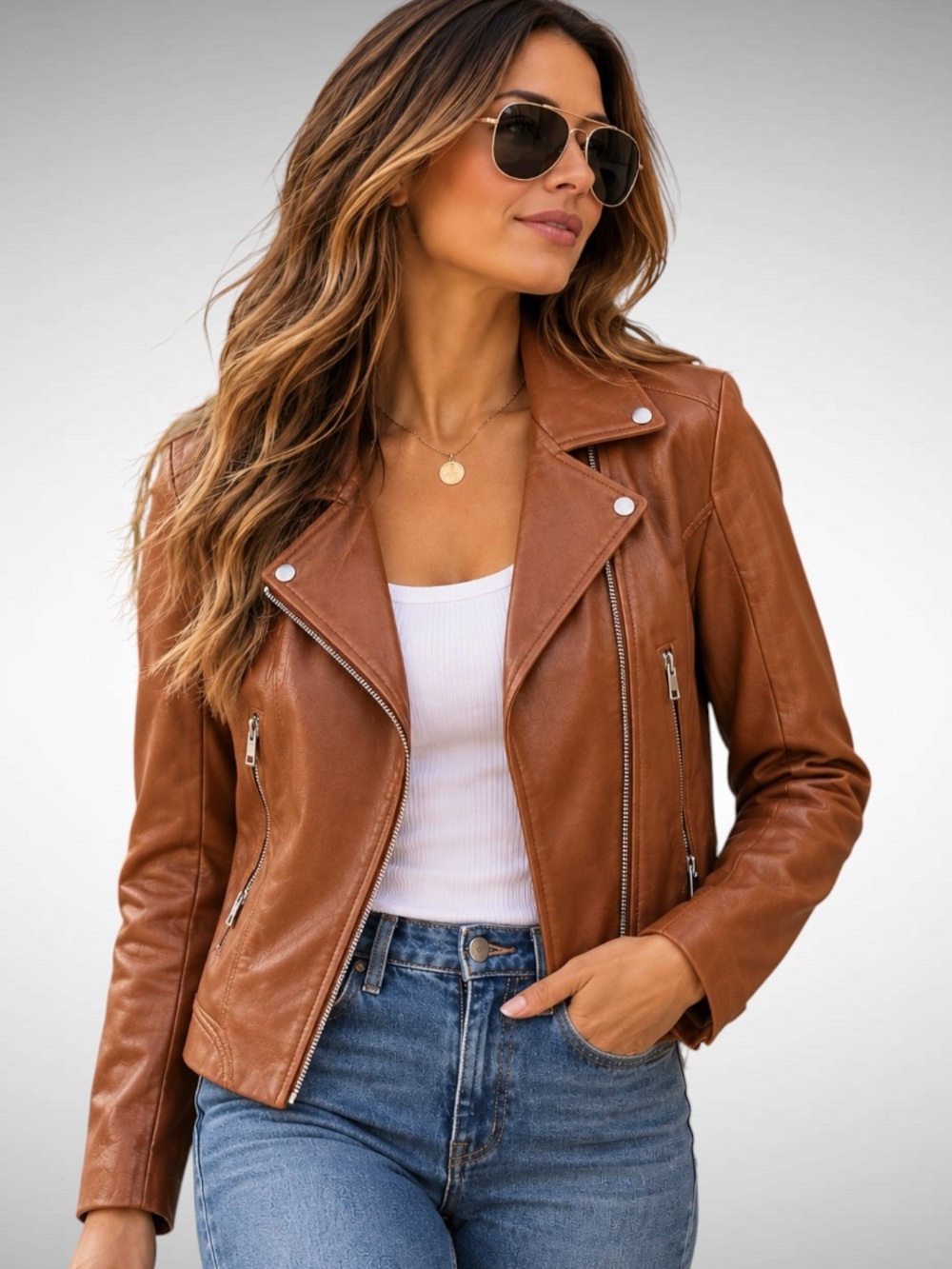Levi’s Brown Faux Leather Moto Biker Jacket Women’s Size Large L